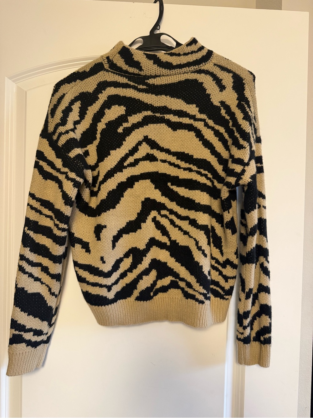 Women’s Tiger-Stripe Crewneck Sweater in Beige and Black